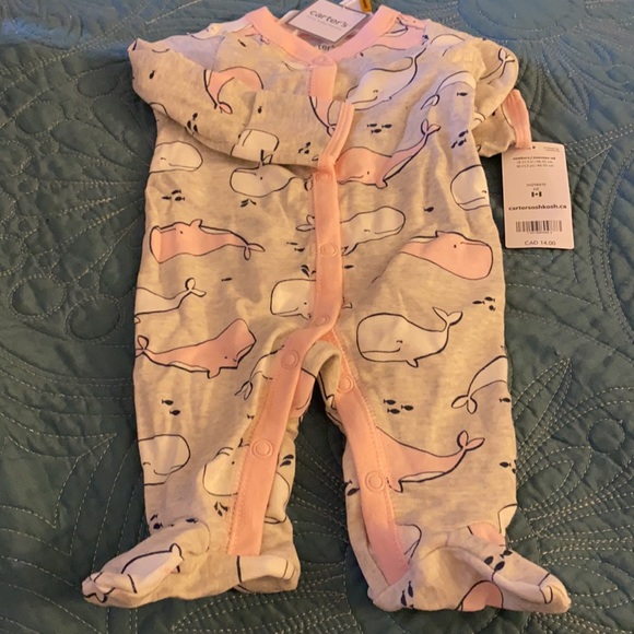 Cute pink & grey whale sleeper with snaps. - Picture 4 of 4